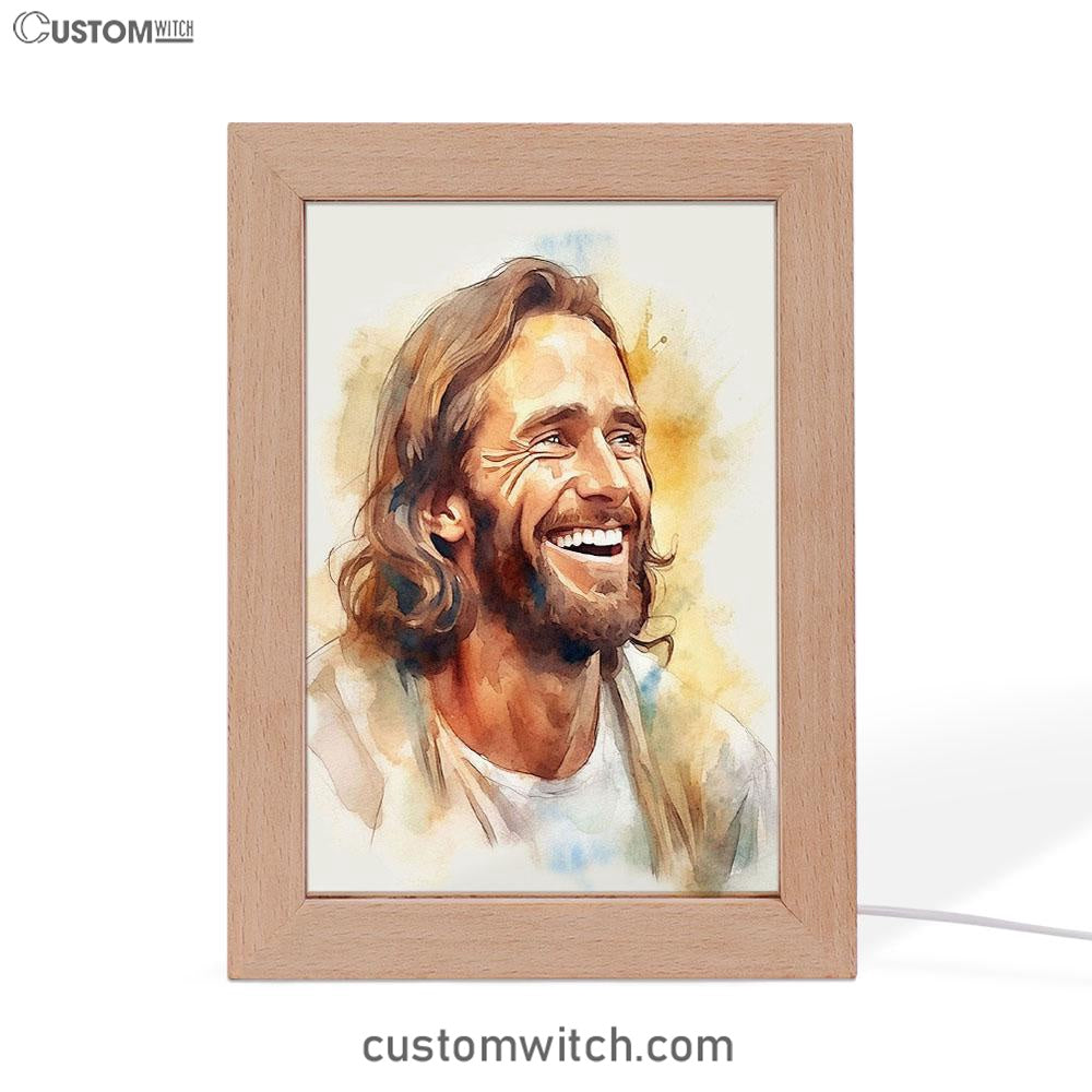 Watercolor Jesus Laughing Frame Lamp Prints - Jesus Frame Lamp Art - Christian Art Decor