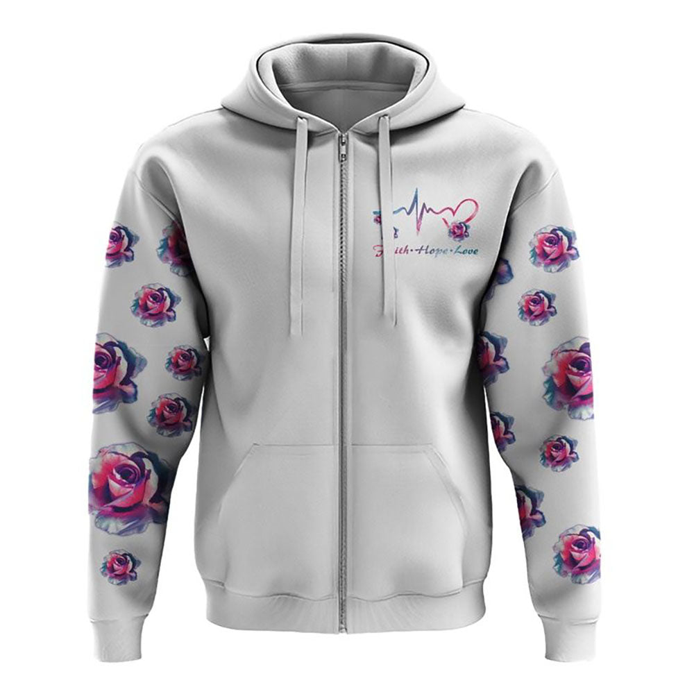 Watercolor Rose Faith Cross White All Over Print 3D Hoodie, Christian Hoodie, Christian Sweatshirt, Bible Verse Shirt