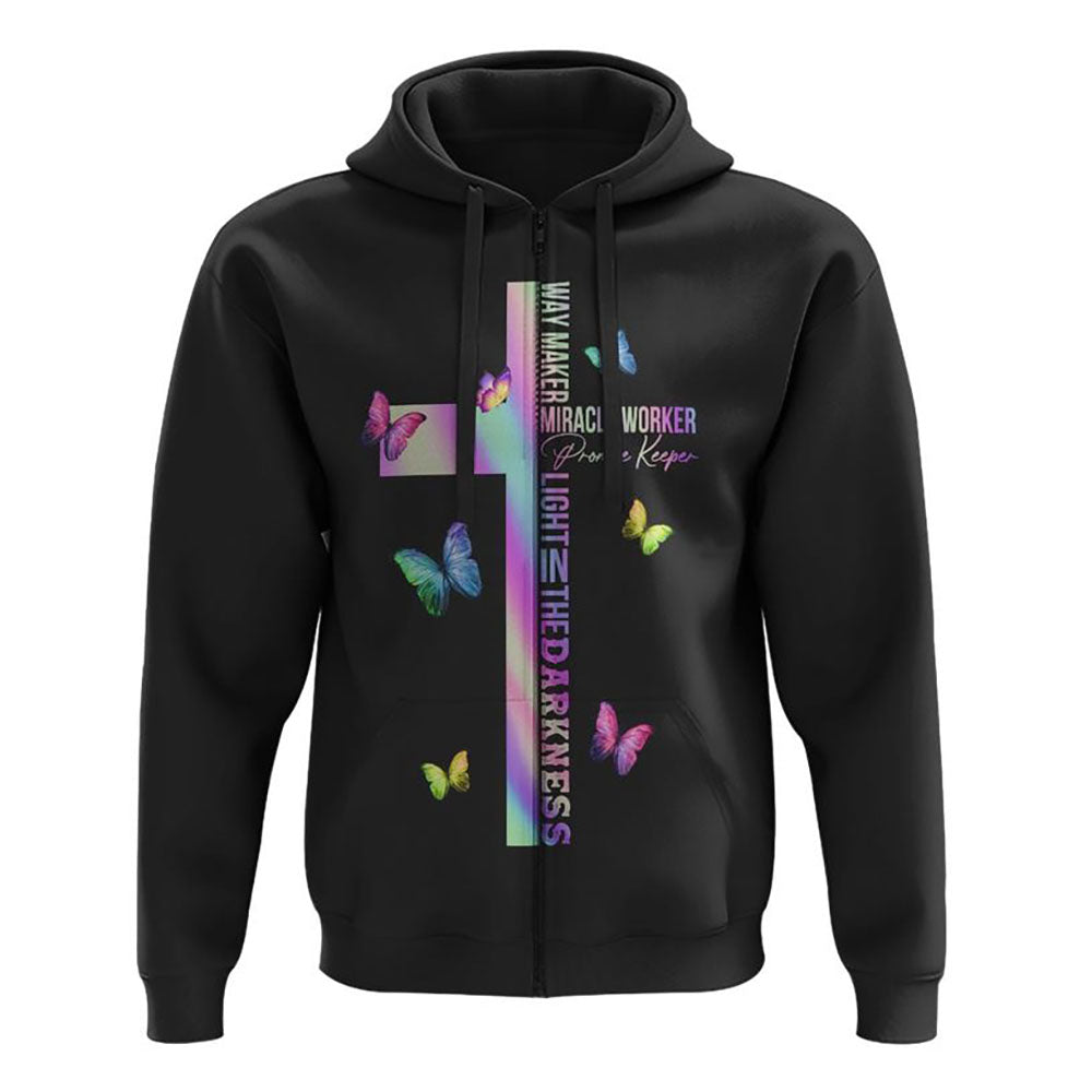 Way Maker Miracle Worker Colorful Butterfly All Over Print 3D Hoodie, Christian Hoodie, Christian Sweatshirt, Bible Verse Shirt