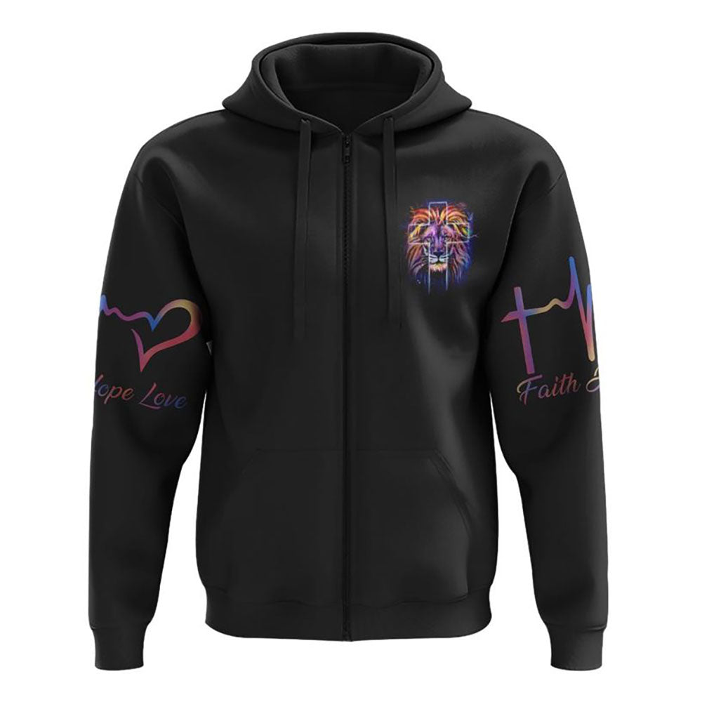 Way Maker Miracle Worker Colorful Lion Faith Heart Beat All Over Print 3D Hoodie, Christian Hoodie, Christian Sweatshirt, Bible Verse Shirt