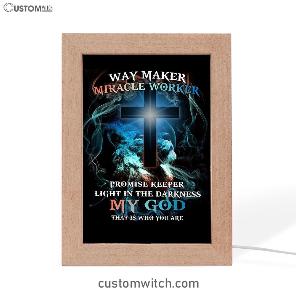 Way Maker Miracle Worker Lion & Cross Frame Lamp Art - Christian Frame Lamp - Religious Gifts Night Light