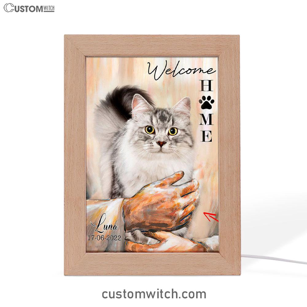 Welcome Home Jesus With Cat Frame Lamp Art - Cat In The Arms of Jesus Frame Lamp Prints - Cat Loss Gift - Customized Cat Photos