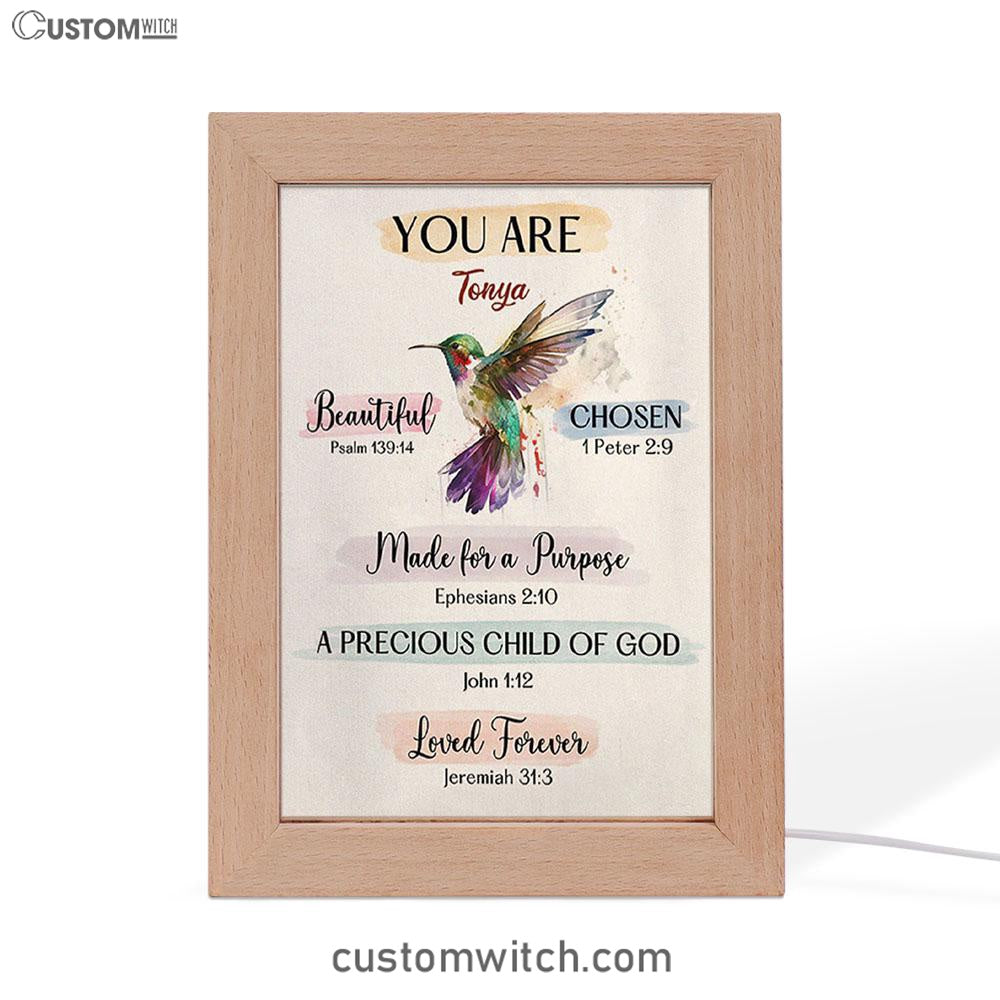 What God Says About You Personalized Frame Lamp Art - Hummingbird Frame Lamp Prints - Bible Verse Gift For Women Of God