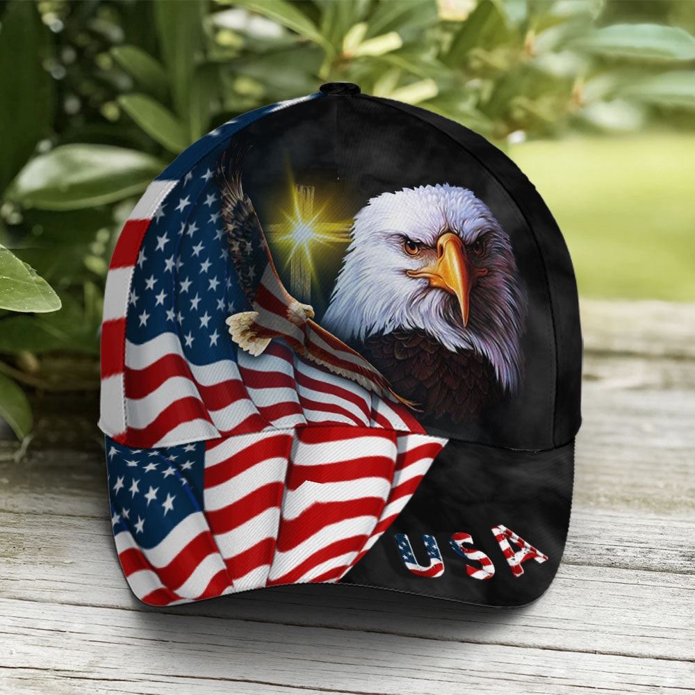Christian Baseball Cap, U.S Patriotic Eagle Custom Name All Over