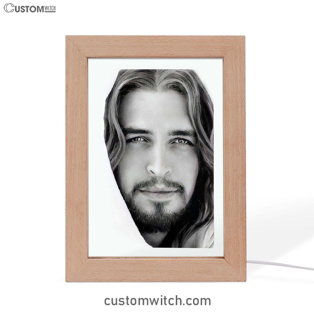 White Jesus Christ Portrait - Jesus Picture - Face Of Jesus Frame Lamp Art - Christian Frame Lamp - Religious Gifts Night Light
