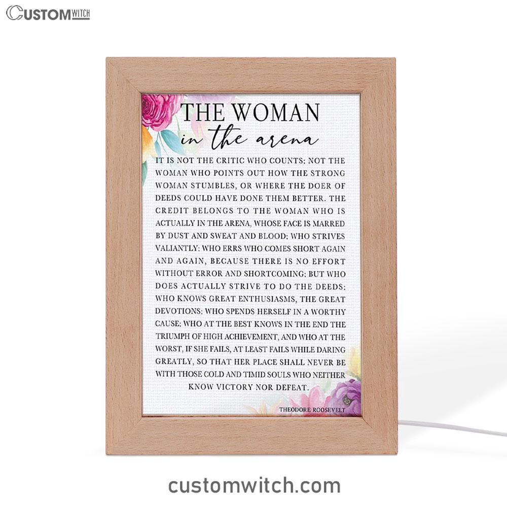 Woman In The Arena Positive Quote Frame Lamp Decor -Teddy Roosevelt Decor -Encouragement Gifts For Women