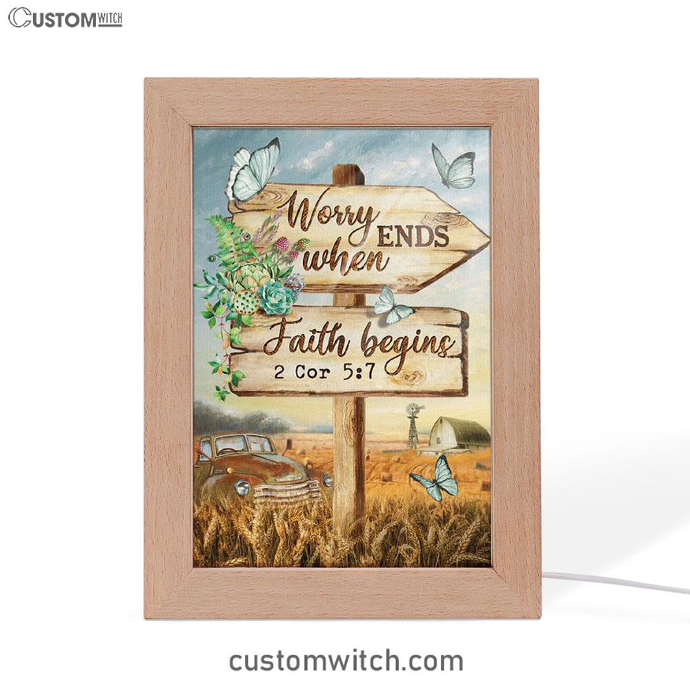 Worry Ends When Faith Begins Old Car Butterfly Countryside Frame Lamp Prints - Christian Decor - Bible Verse Wooden Lamp