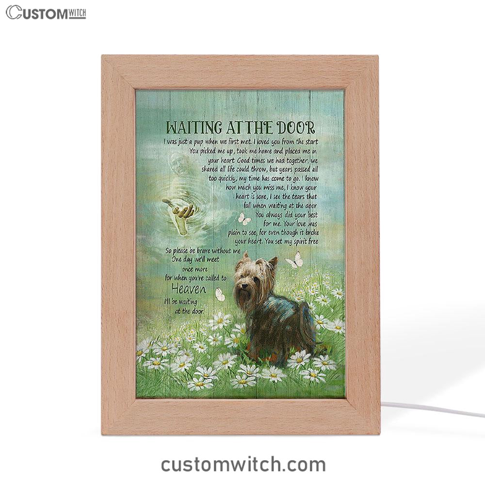 Yorkshire Terrier Dog Waiting At The Door Frame Lamp - Jesus Christ Hand Daisy Field Frame Lamp Decor - Christian Art - Gift For Dog Lover
