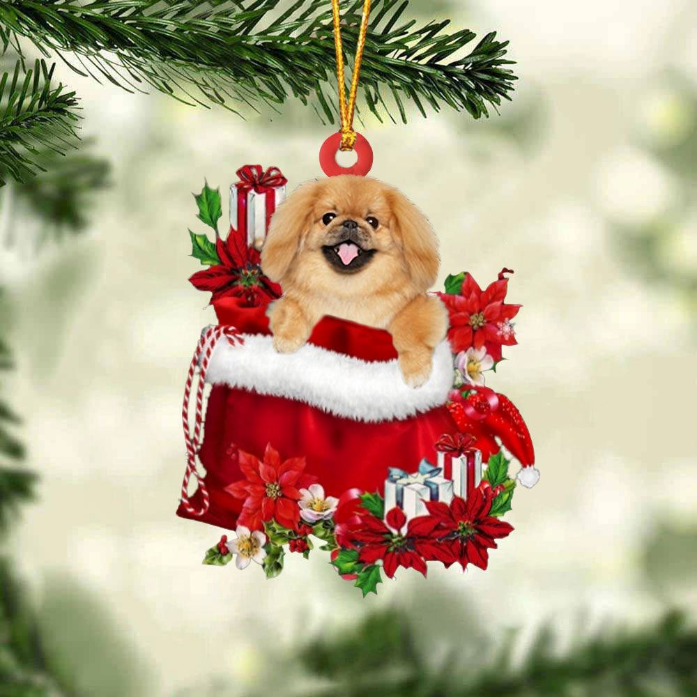 pekingese In Gift Bag Christmas Ornaments, Christmas Gift, Christmas Tree Decorations, Christmas Ornament 2023