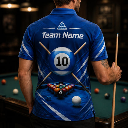 10 Ball Crossed Cues Sport Personalized Billiard Polo Shirt Back View