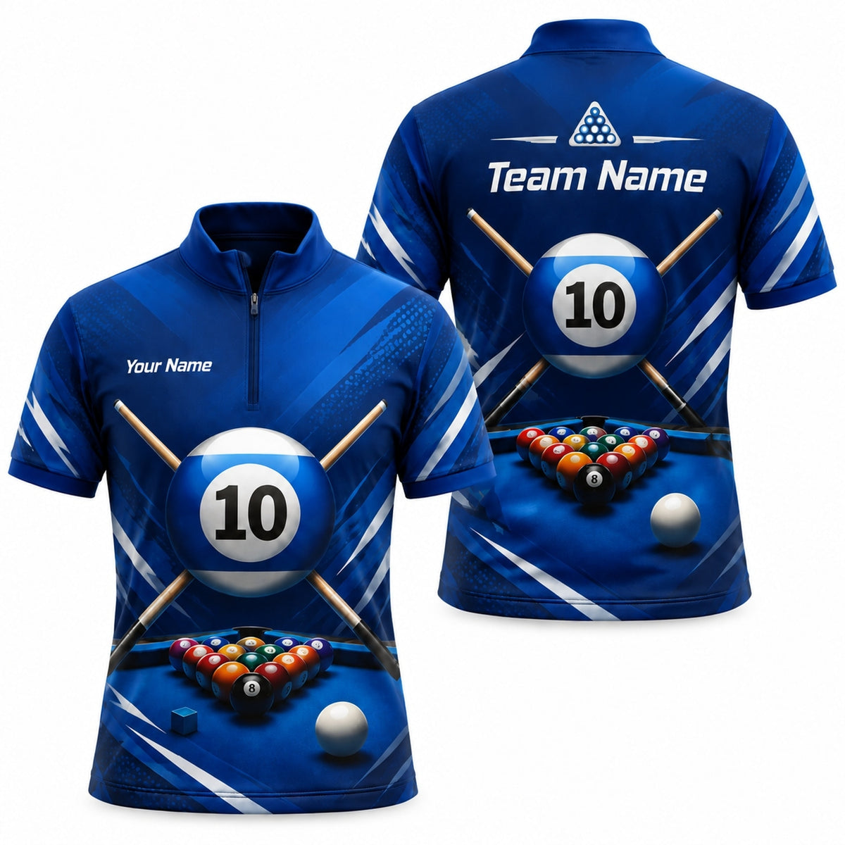 10 Ball Crossed Cues Sport Personalized Billiard Polo Shirt Jersey Zip 1 4 Collar