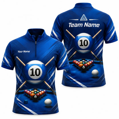 10 Ball Crossed Cues Sport Personalized Billiard Polo Shirt Jersey Zip 1 4 Collar