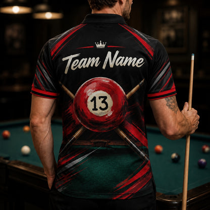 13 Ball Billiards Sport Custom Billiard Polo Shirt Back View