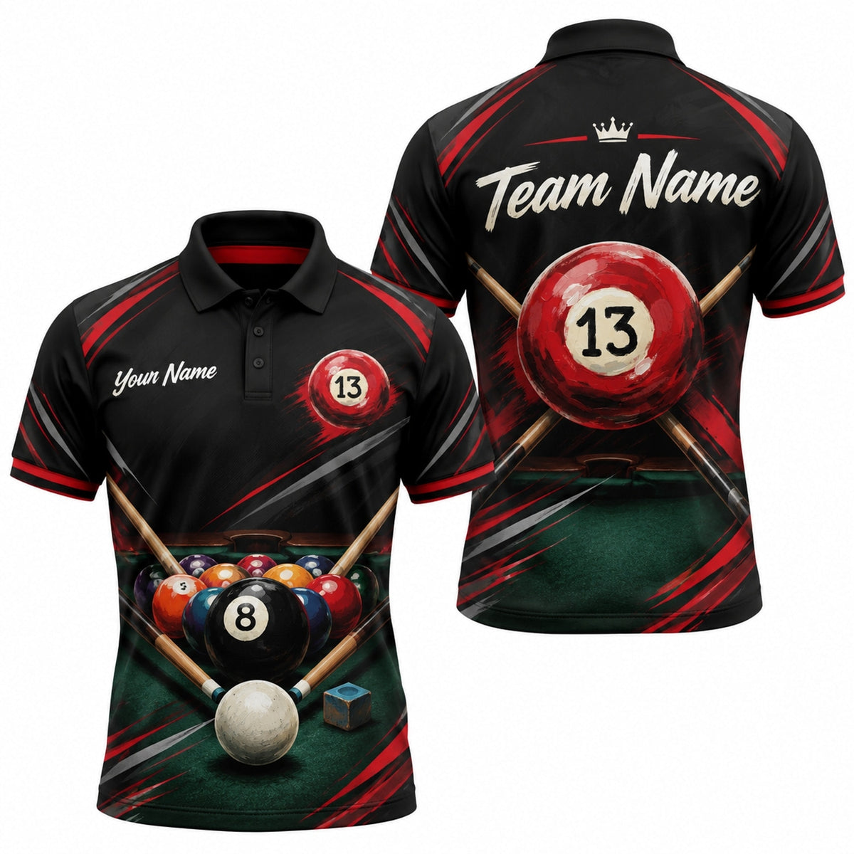 13 Ball Billiards Sport Custom Billiard Polo Shirt