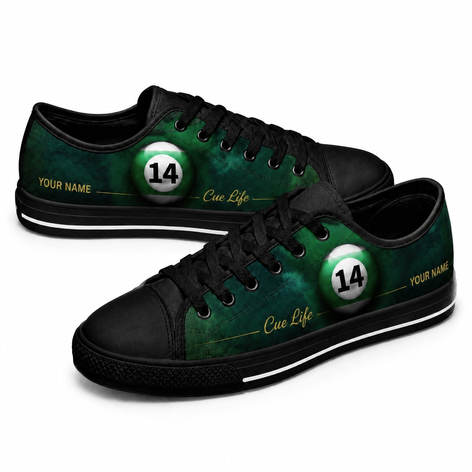 14 Ball Cue Life Custom Low Top Shoes Black Shoes
