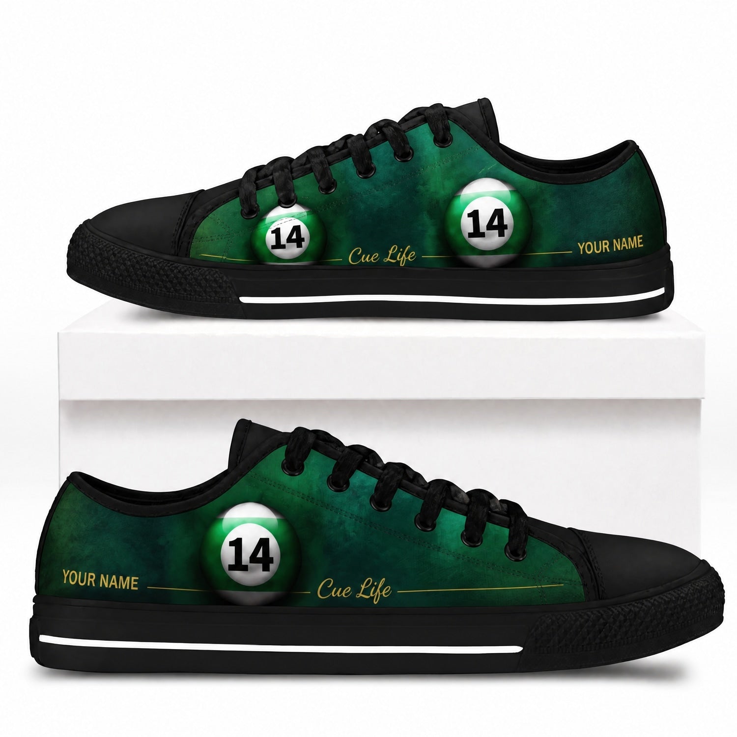 14 Ball Cue Life Custom Low Top Shoes Box Black