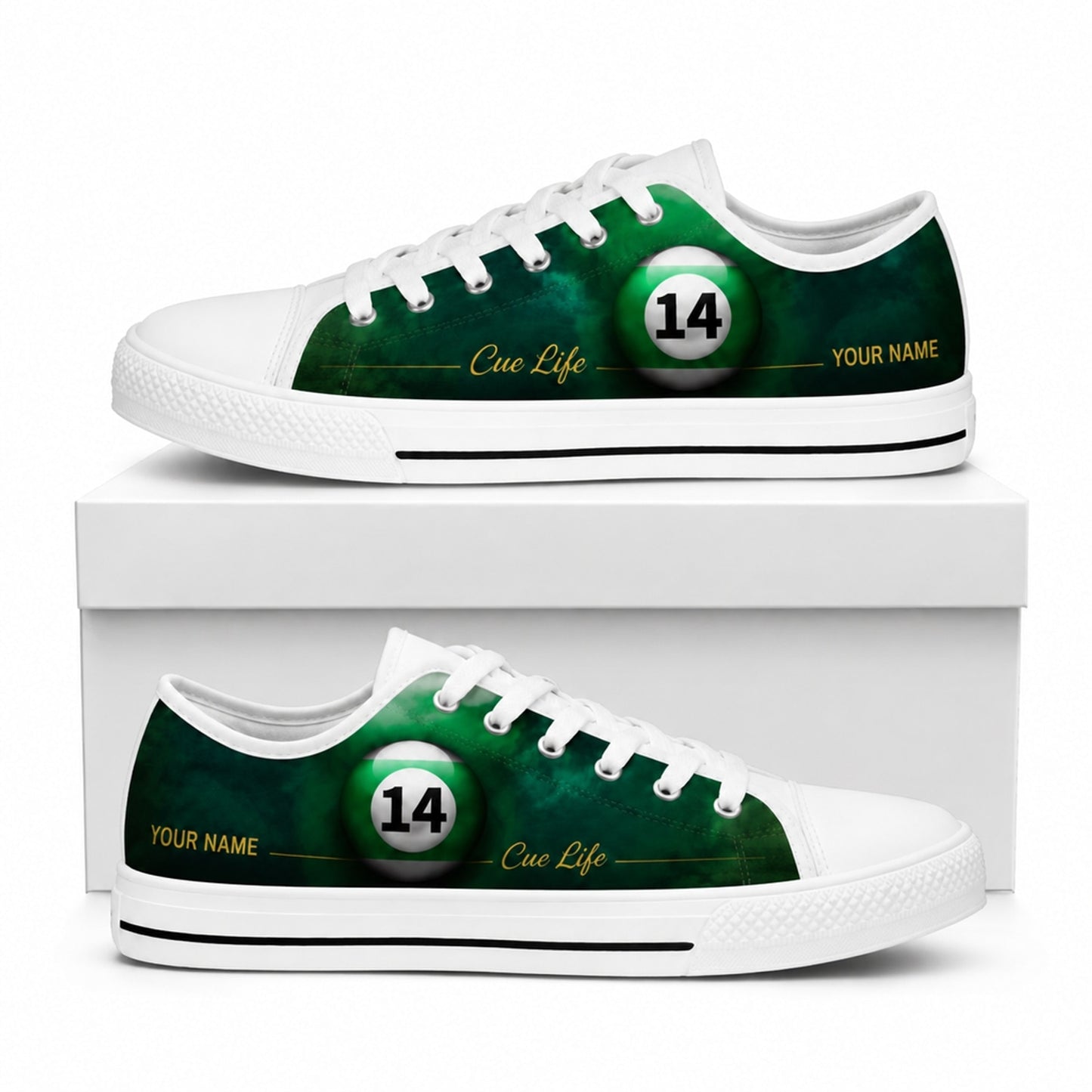 14 Ball Cue Life Custom Low Top Shoes Box White