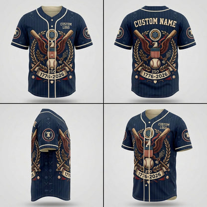 Product grid showing multiple views of the 1776-2026 eagle baseball jersey