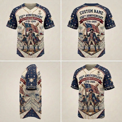Product grid showing multiple views of the Revolutionary soldiers baseball jersey