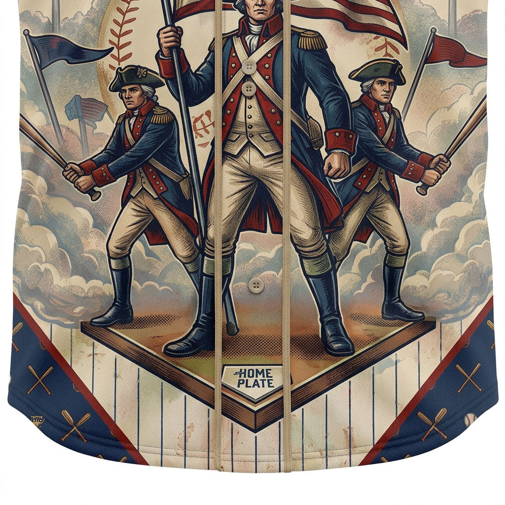 Closeup of the patriotic soldiers and American flag graphic on the jersey