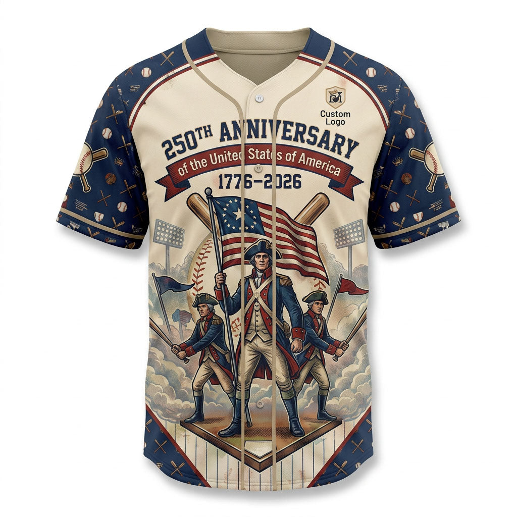 Flatlay view of the commemorative 250th anniversary baseball jersey
