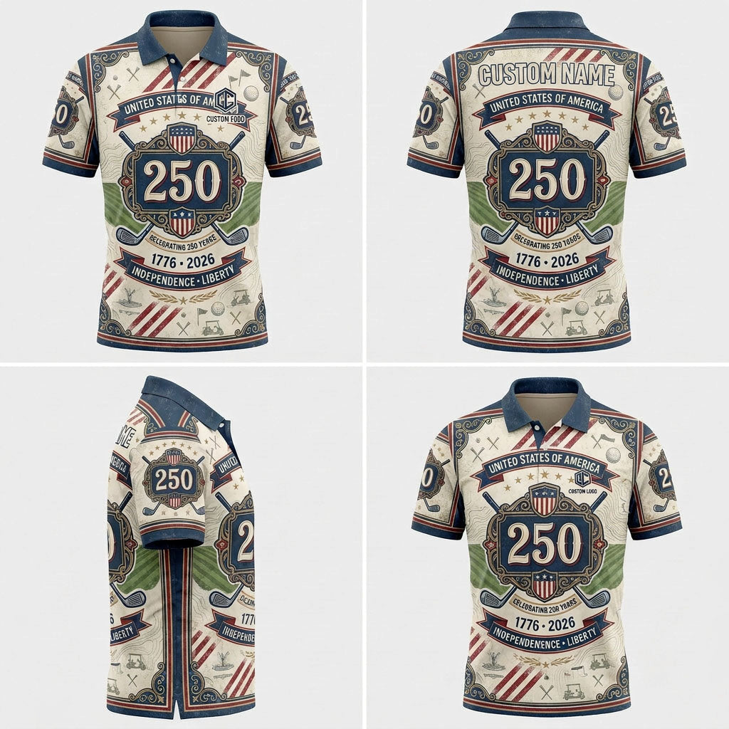 Different viewing angles of the Independence & Liberty golf polo