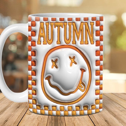 3D Autumn Checkered Inflated Mug, 3D Coffee Mug, Cute 3D Inflated Mug, Birthday Gift, Christimas Gift