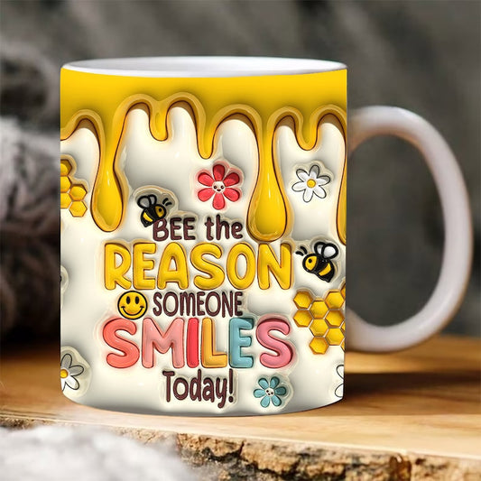 3D Bee The Reason Someone Smiles Inflated Mug, 3D Coffee Mug, Cute 3D Inflated Mug, Birthday Gift, Christimas Gift