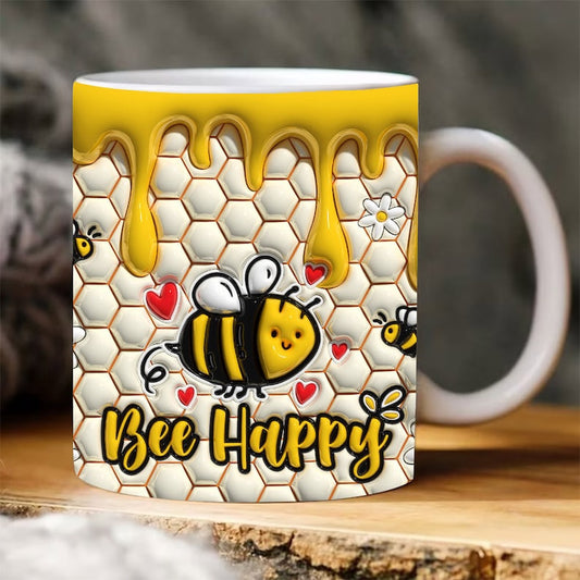 3D Beeing Happy Inflated Mug, 3D Coffee Mug, Cute 3D Inflated Mug, Birthday Gift, Christimas Gift