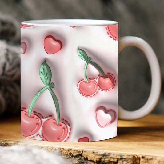 3D Bubble Cherry Puffy Mug, 3D Coffee Mug, Cute 3D Inflated Mug, Birthday Gift, Christimas Gift