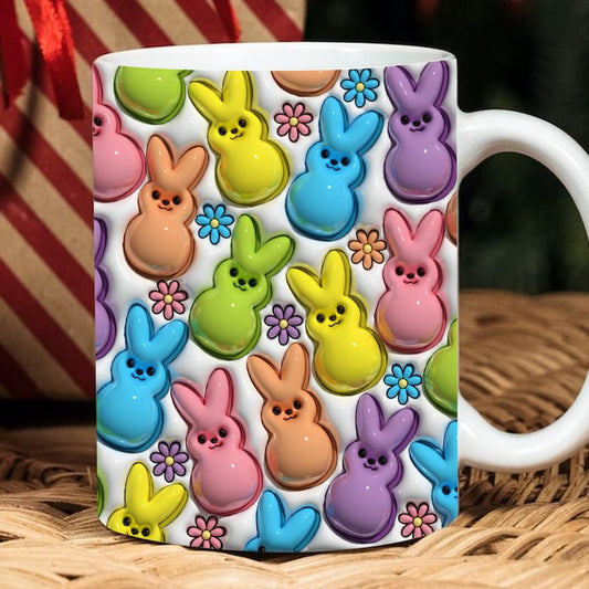 3D Bunny Candy Inflated Tumbler Wrap, 3D Coffee Mug, Cute 3D Inflated Mug, Birthday Gift, Christimas Gift