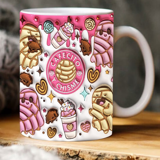 3D Cafecito Y Chisme Inflated Mug, 3D Coffee Mug, Cute 3D Inflated Mug, Birthday Gift, Christimas Gift