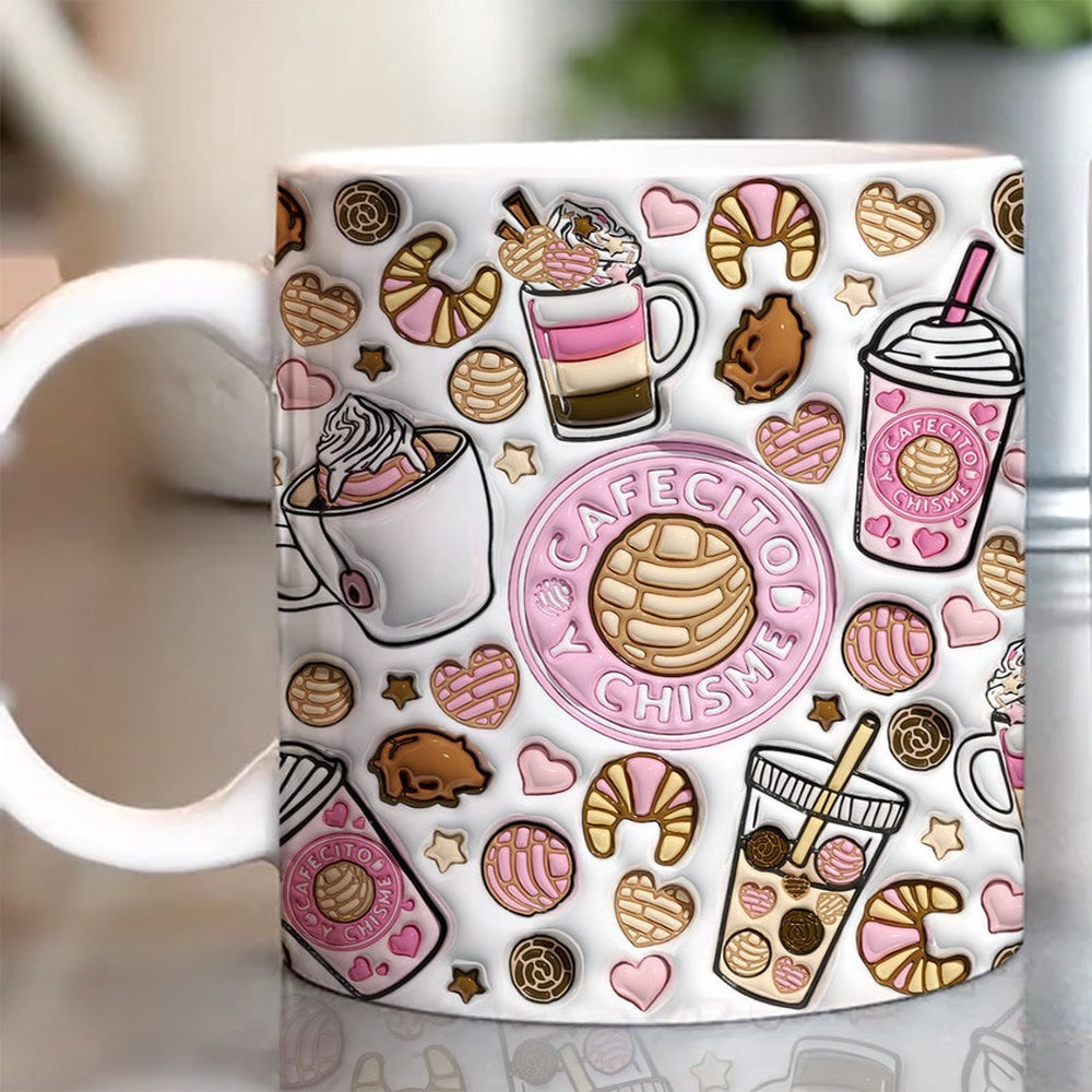 3D Cafecito Y Chisme Inflated Mug, 3D Pan Dulce Mug, 3D Coffee Mug, Cute 3D Inflated Mug, Birthday Gift, Christimas Gift