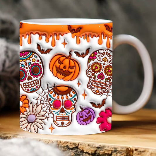 3D Colorful Sugar Skull Inflated Mug, 3D Coffee Mug, Cute 3D Inflated Mug, Birthday Gift, Christimas Gift