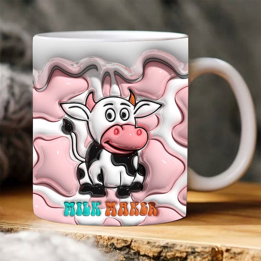 3D Cow Milk Maker Puffy Mug, 3D Coffee Mug, Cute 3D Inflated Mug, Birthday Gift, Christimas Gift