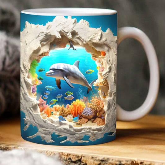 3D Dolphin Mug, 3D Coffee Mug, Cute 3D Inflated Mug, Birthday Gift, Christimas Gift