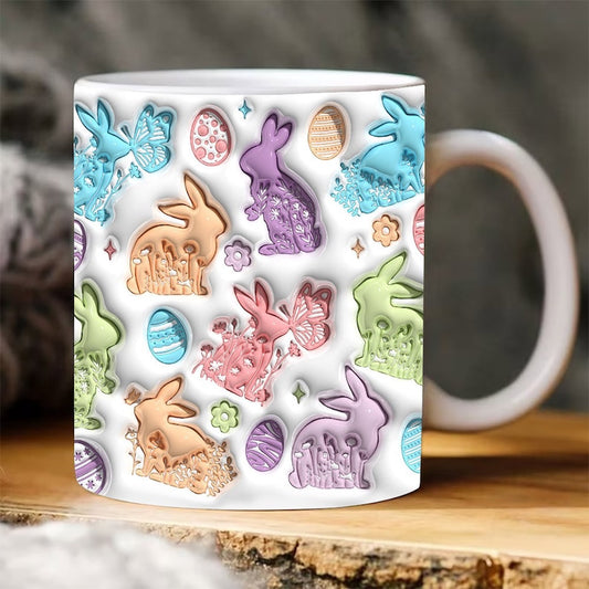 3D Easter Bunny Floral Inflated Mug, 3D Coffee Mug, Cute 3D Inflated Mug, Birthday Gift, Christimas Gift
