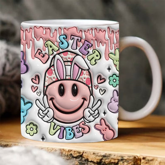 3D Easter Vibes Inflated Mug, 3D Coffee Mug, Cute 3D Inflated Mug, Birthday Gift, Christimas Gift