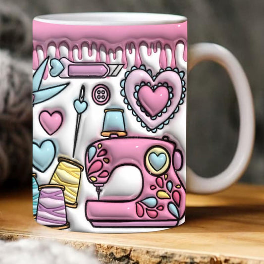 3D Floral Sewing Machine Inflated Mug, 3D Coffee Mug, Cute 3D Inflated Mug, Birthday Gift, Christimas Gift