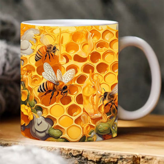 3D Flower Bee Honeycomb Mug, 3D Coffee Mug, Cute 3D Inflated Mug, Birthday Gift, Christimas Gift
