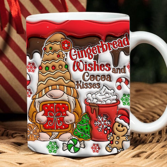 3D Gingerbread Wishes And Cocoa Kisses Inflated Mug, 3D Coffee Mug, Cute 3D Inflated Mug, Birthday Gift, Christimas Gift