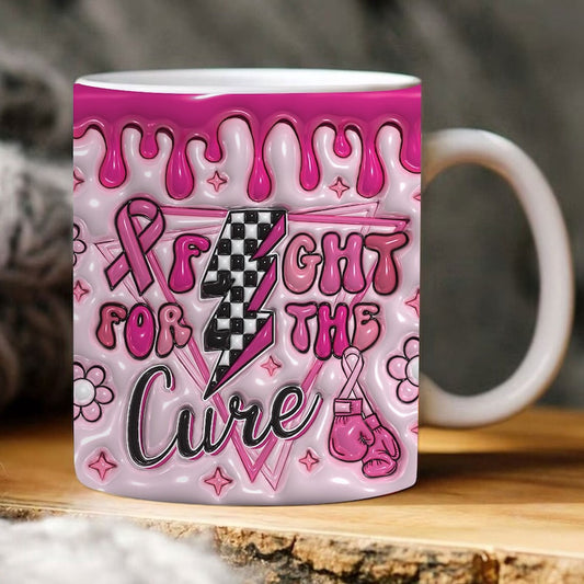 3D Inflated Fight For The Cure Mug, 3D Coffee Mug, Cute 3D Inflated Mug, Birthday Gift, Christimas Gift