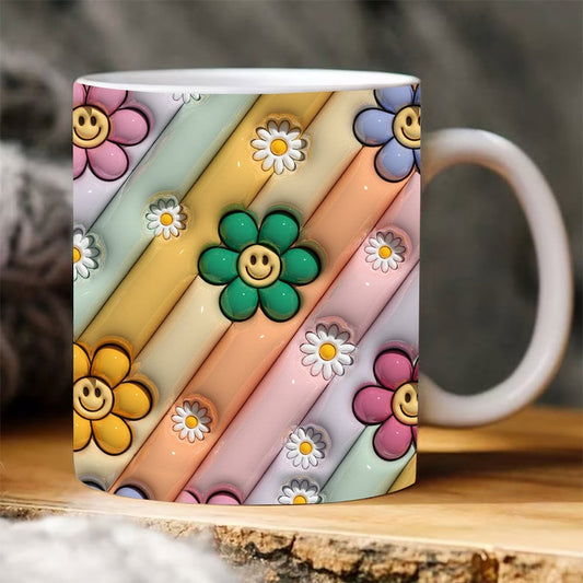 3D Inflated Flowers Mug, 3D Coffee Mug, Cute 3D Inflated Mug, Birthday Gift, Christimas Gift