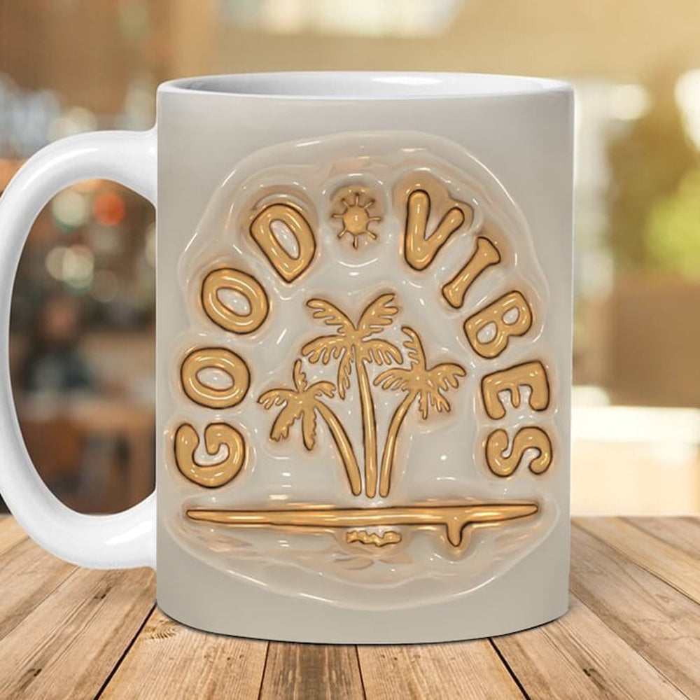 3D Inflated Good Vibes Mug, 3D Puffy Mug, 3D Coffee Mug, Cute 3D Inflated Mug, Birthday Gift, Christimas Gift
