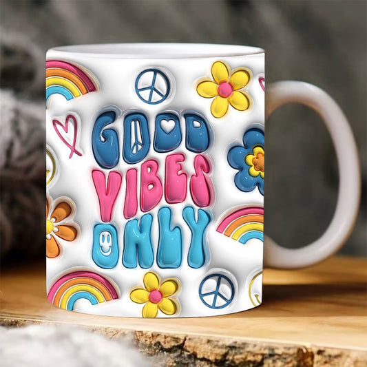 3D Inflated Good Vibes Only Mug, 3D Coffee Mug, Cute 3D Inflated Mug, Birthday Gift, Christimas Gift