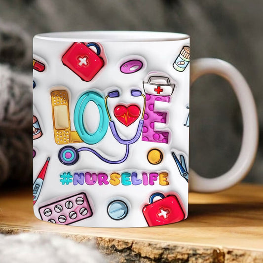 3D Inflated Love Nurse Life Mug, 3D Coffee Mug, Cute 3D Inflated Mug, Birthday Gift, Christimas Gift