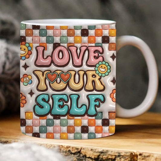 3D Inflated Love Yourself Mug, 3D Coffee Mug, Cute 3D Inflated Mug, Birthday Gift, Christimas Gift