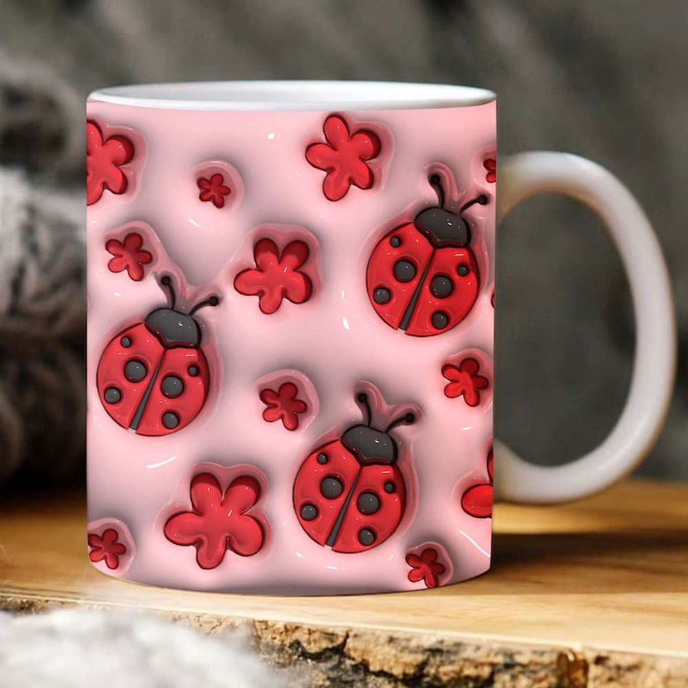 3D Inflated Red Ladybug Mug, 3D Coffee Mug, Cute 3D Inflated Mug, Birthday Gift, Christimas Gift