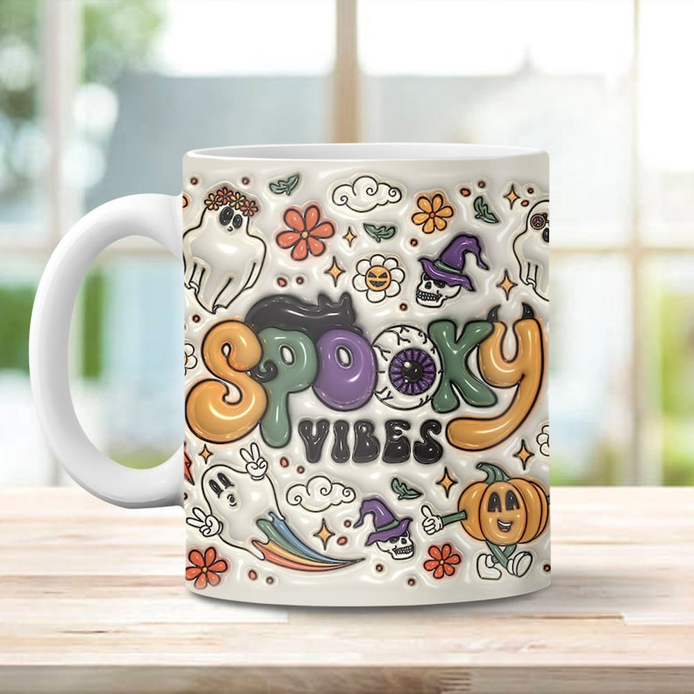 3D Inflated Spooky Vibes Mug, 3D Coffee Mug, Cute 3D Inflated Mug, Birthday Gift, Christimas Gift