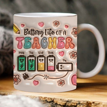 3D Inflated Teacher Mug, 3D Battery Life Of A Teacher Inflated Mug, Teacher 3D Coffee Mug, Back To School Mug
